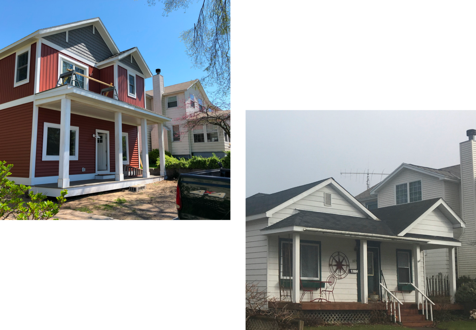Two different styles of residential houses.