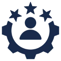 User profile symbol with stars and cog
