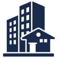 Cityscape with house and skyscraper